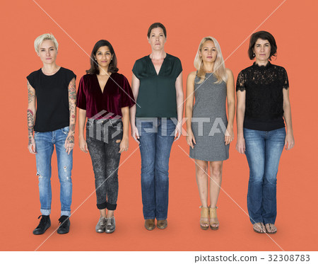 Group of women standing in a row together 32308783