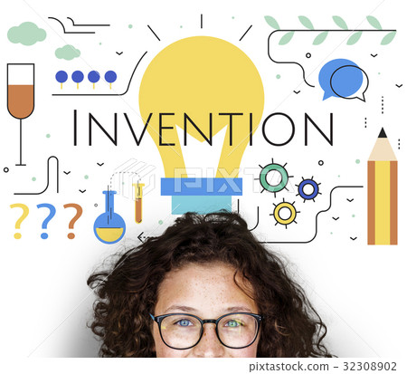 Girl with Illustration of creativity ideas light bulb Girl with Illustration of creativity ideas light bulb 32308902