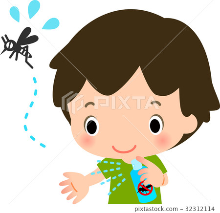 A boy putting insect repellent spray on her arm 32312114