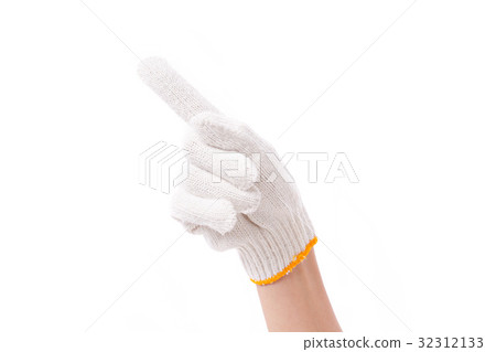 worker hand pointing up one finger, cotton glove 32312133