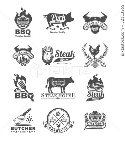 Set grill and barbecue badges, stickers, emblems 32313955