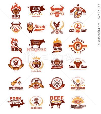 Set grill and barbecue badges, stickers, emblems 32313957