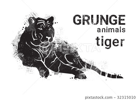 Silhouette Tiger In Grunge Design Style Animal Silhouette Tiger In Grunge Design Style Animal 32315010