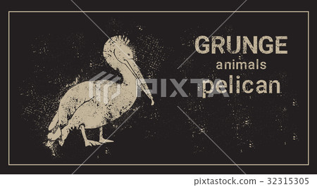 Silhouette Pelican In Grunge Design Style Animal 32315305