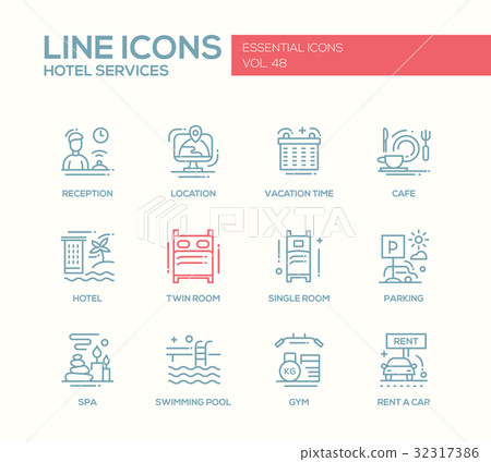 Hotel Services - flat design line icons set Hotel Services - flat design line icons set 32317386