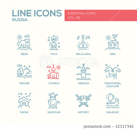 Russian symbols - flat design line icons set Russian symbols - flat design line icons set 32317392