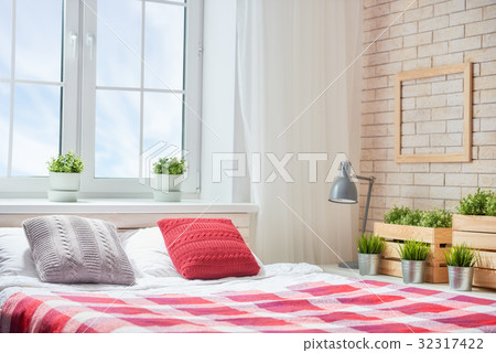 Bedroom in bright colors. Bedroom in bright colors. 32317422