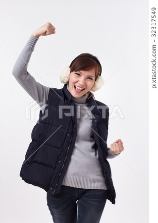 exited, successful, smiling, happy winter woman exited, successful, smiling, happy winter woman 32317549