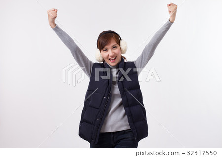 exited, successful, smiling, happy winter woman exited, successful, smiling, happy winter woman 32317550