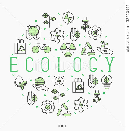 Ecology concept in circle with thin line icons 32320993
