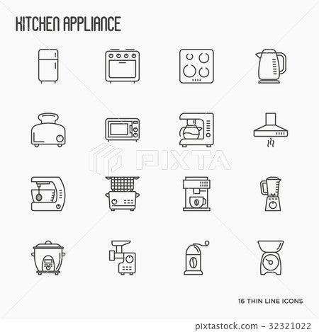 Kitchen appliances thin line icons - Stock Illustration [32321022] - PIXTA