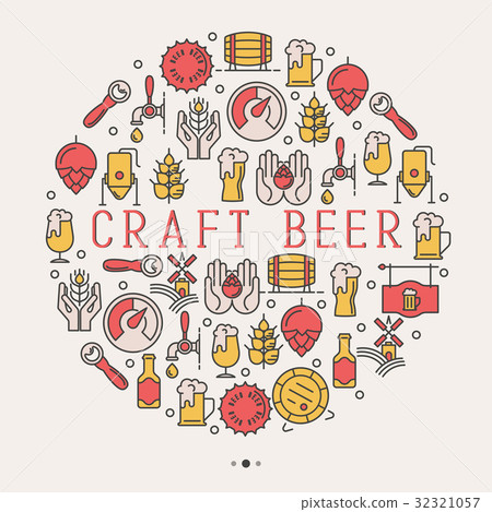 Craft beer concept with thin line icons in circle - Stock Illustration ...