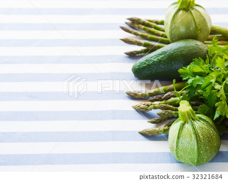 Green vegetables on table cloth Green vegetables on table cloth 32321684