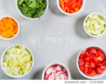 Mix of vegetable bowls for salad or snacks 32321688