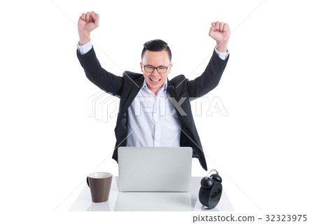 happy asian businessman over white background happy asian businessman over white background 32323975