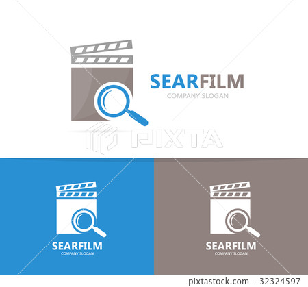 clapperboard and loupe logo combination. Cinema 32324597