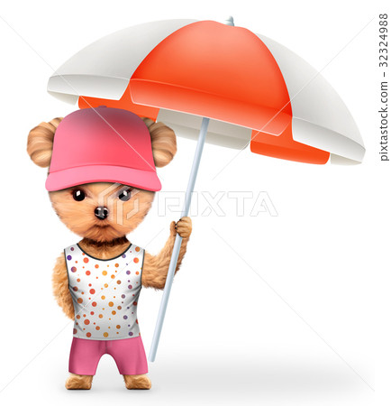 Animal in t-shirt and shorts holding umbrella Animal in t-shirt and shorts holding umbrella 32324988