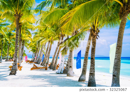 Tropical beach at Panglao Bohol island with chairs 32325067