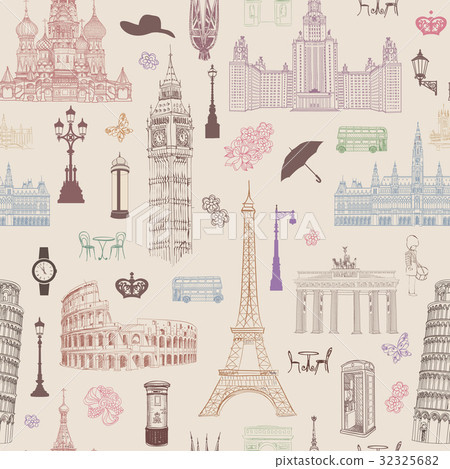 Travel tile pattern Europe wallpaper Landmark sign 32325682