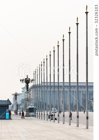 people, flagpoles on Tiananmen Square people, flagpoles on Tiananmen Square 32326103