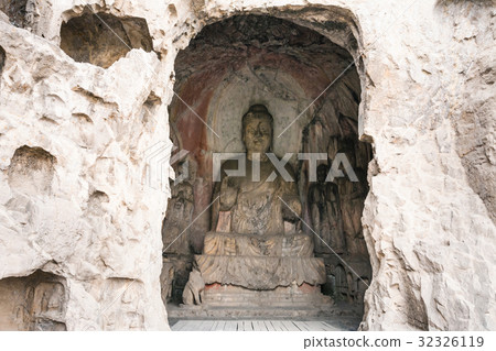 Middle Binyang Cave with carved figures in Longmen 32326119