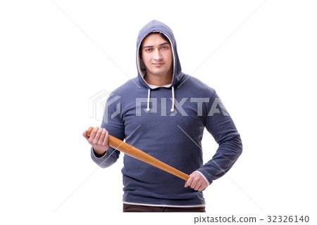 Young man hooligan with baseball bat isolated on Young man hooligan with baseball bat isolated on 32326140