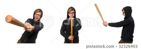 Aggressive man with baseball bat isolated on white Aggressive man with baseball bat isolated on white 32326403