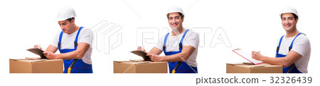 Man delivering box isolated on white Man delivering box isolated on white 32326439
