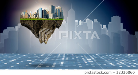 Floating city in urban planning concept - 3D 32326860