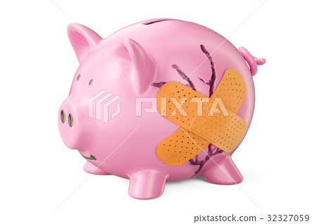 Broken piggy bank with adhesive plaster 32327059