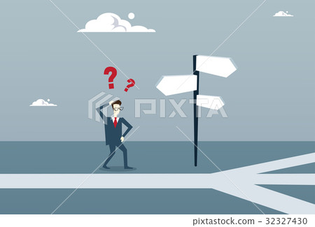 Business Man On Crossroad Look At Sign Board 32327430