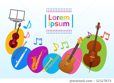 Musical Instruments Set Colorful Banner With Copy Musical Instruments Set Colorful Banner With Copy 32327673