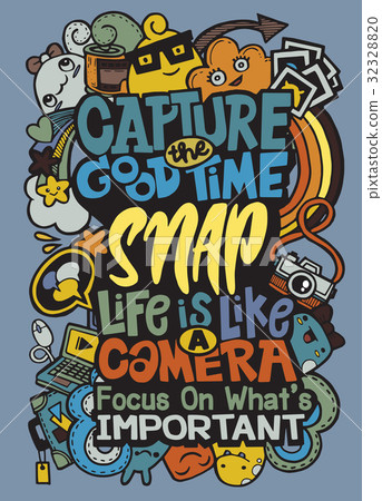 Hand drawn doodles Photo poster template. Hand drawn doodles Photo poster template. 32328820