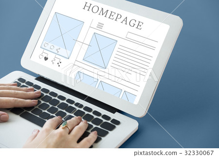 Hands working on laptop network graphic overlay Hands working on laptop network graphic overlay 32330067