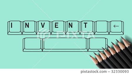 Invent on keyboard with pencil graphic Invent on keyboard with pencil graphic 32330093