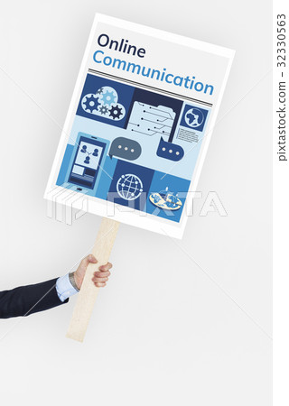 Hand holding network graphic overlay banner Hand holding network graphic overlay banner 32330563