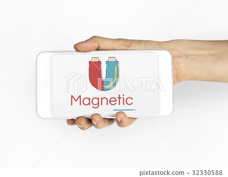 Illustration of horseshoe magnetic field energy on mobile phone 32330588