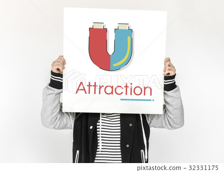 Girl holding banner of horseshoe magnetic field energy illustration Girl holding banner of horseshoe magnetic field energy illustration 32331175