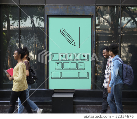 Invent on keyboard with pencil graphic Invent on keyboard with pencil graphic 32334676