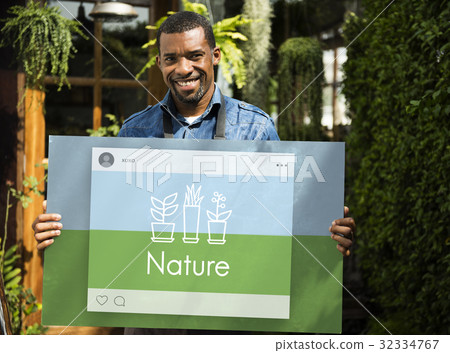 Man holding billboard network graphic overlay 32334767