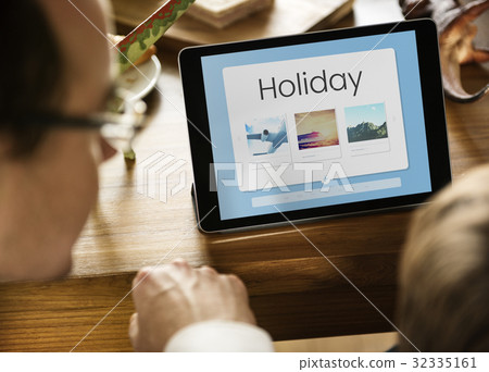 Couple working on digital device network graphic overlay Couple working on digital device network graphic overlay 32335161