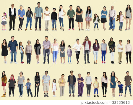Asian people full body set standing with smiling on background 32335613