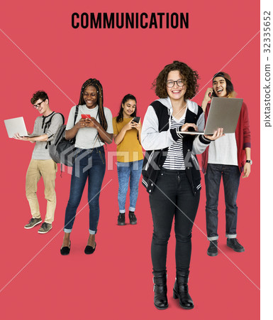 Diverse of Young Adult People Using Digital Devices Studio Isolated 32335652