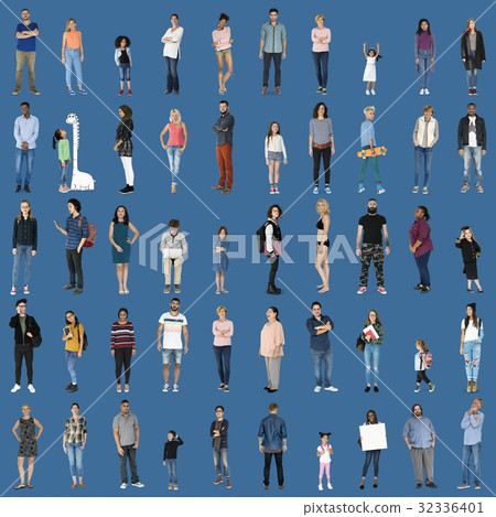 Various of diversity people full body set standing with smiling on background 32336401