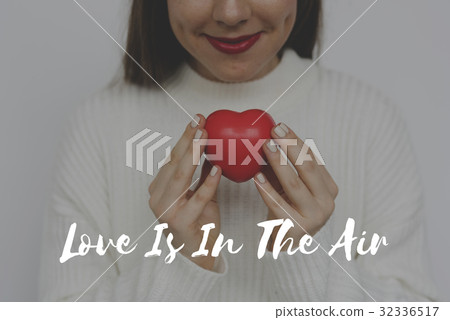 Woman Holding Heart Love Amor Affection Word Graphic 32336517