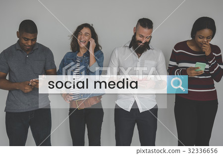 Social Media Network Online Community Search Box Magnifying Glass Graphic 32336656