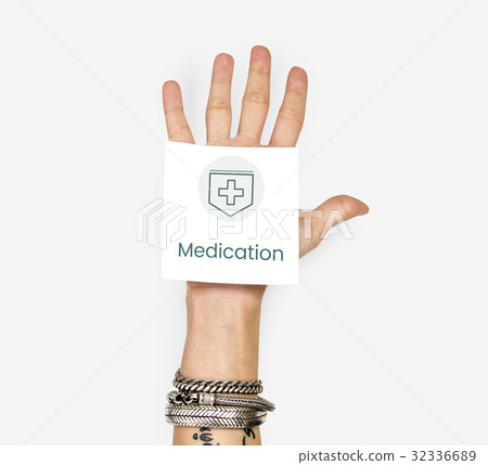 Hand holding network graphic overlay banner 32336689