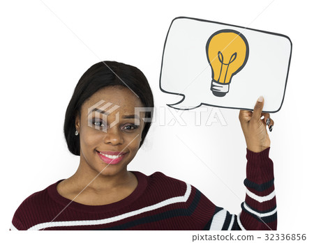 Woman holding banner network graphic overlay background 32336856
