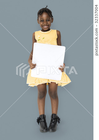 African little girl holding blank placard studio portrait African little girl holding blank placard studio portrait 32337004