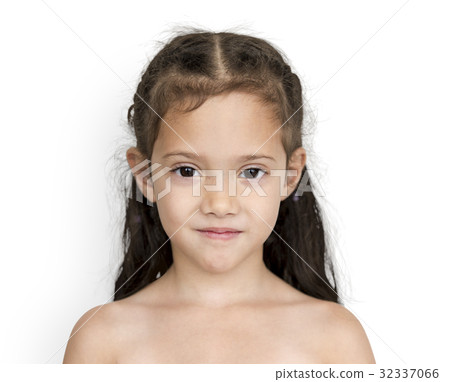 Young asian girl with awkward smile shoulder and head portait 32337066